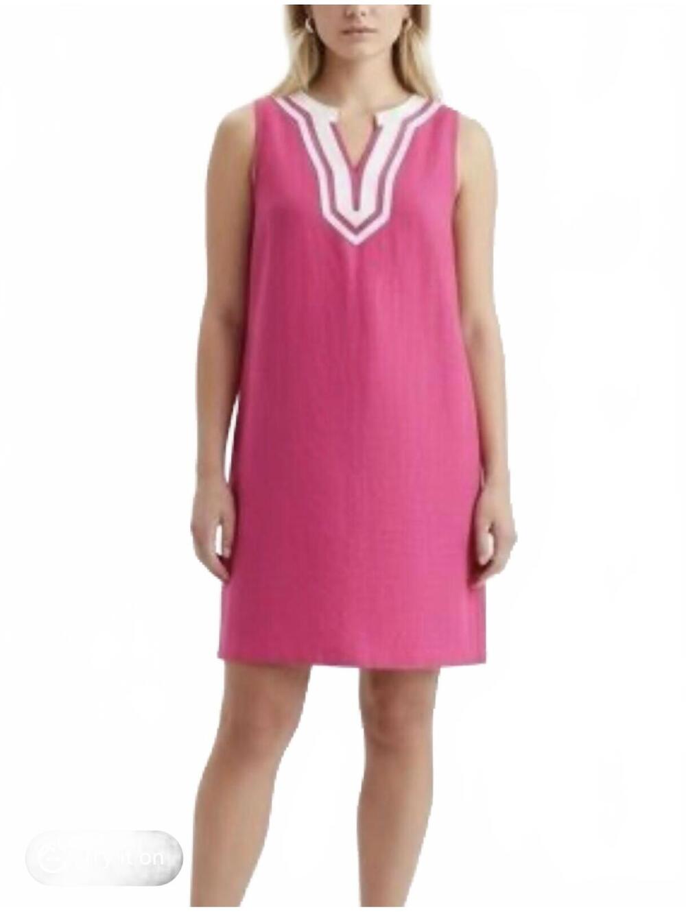 Cappagallo Pink Sleeveless Shift Dress with Contrast Trim Size 10